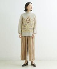 NHLAT22270 GIANNI LO GIUDICE(小さいサイズ)(メゾン ドゥ サンク) [日本製]ベロアワイドパンツ ベージュ