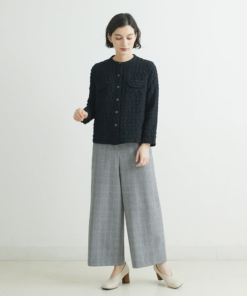 NHLAU86210 GIANNI LO GIUDICE(小さいサイズ)(メゾン ドゥ サンク) ［日本製/洗える］グレンチェックストレッチワイドストレートパンツ グレー系