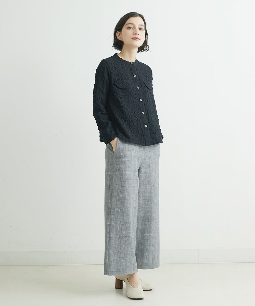 NHLAU86210 GIANNI LO GIUDICE(小さいサイズ)(メゾン ドゥ サンク) ［日本製/洗える］グレンチェックストレッチワイドストレートパンツ グレー系
