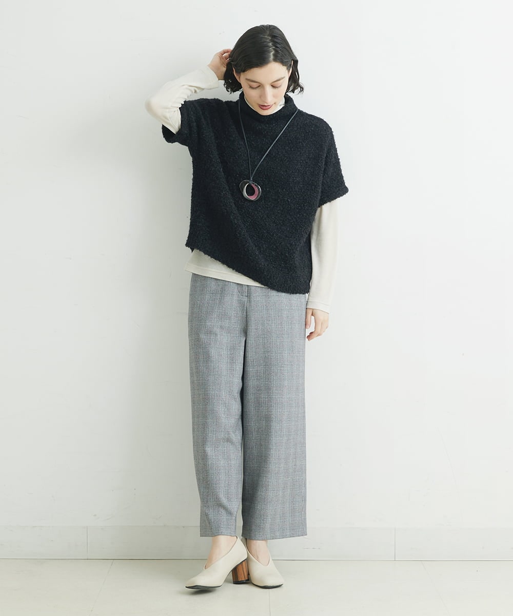 NHLAU86210 GIANNI LO GIUDICE(小さいサイズ)(メゾン ドゥ サンク) ［日本製/洗える］グレンチェックストレッチワイドストレートパンツ グレー系