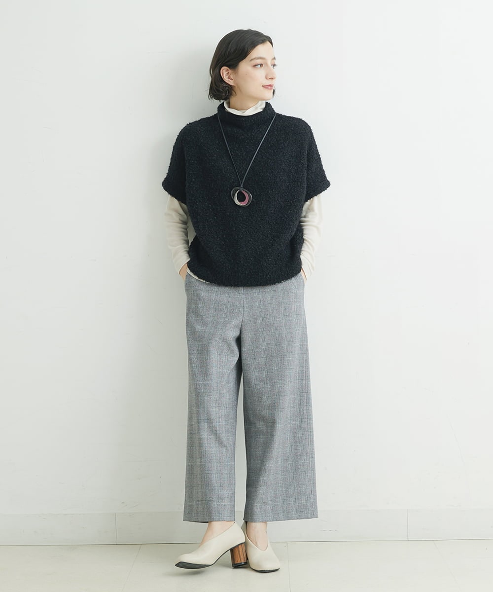 NHLAU86210 GIANNI LO GIUDICE(小さいサイズ)(メゾン ドゥ サンク) ［日本製/洗える］グレンチェックストレッチワイドストレートパンツ グレー系