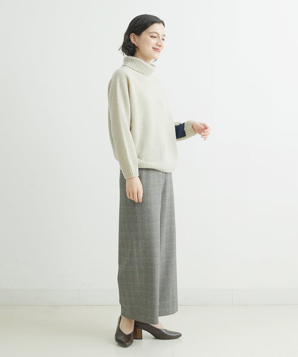 NHLAU86210 GIANNI LO GIUDICE(小さいサイズ)(メゾン ドゥ サンク) ［日本製/洗える］グレンチェックストレッチワイドストレートパンツ グレー系