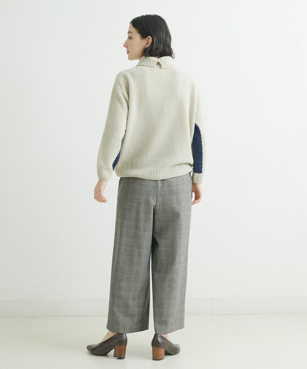NHLAU86210 GIANNI LO GIUDICE(小さいサイズ)(メゾン ドゥ サンク) ［日本製/洗える］グレンチェックストレッチワイドストレートパンツ グレー系