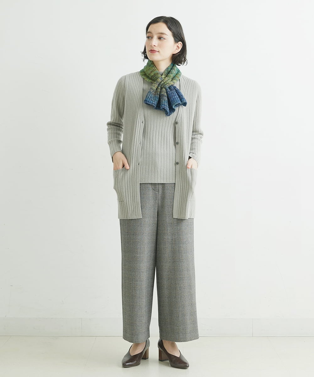 NHLAU86210 GIANNI LO GIUDICE(小さいサイズ)(メゾン ドゥ サンク) ［日本製/洗える］グレンチェックストレッチワイドストレートパンツ グレー系