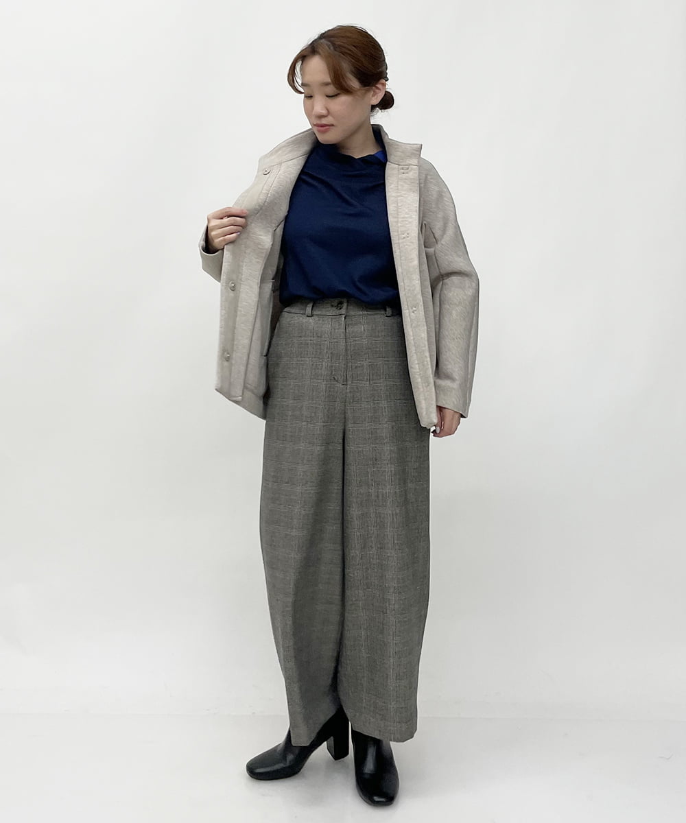 NHLAU86210 GIANNI LO GIUDICE(小さいサイズ)(メゾン ドゥ サンク) ［日本製/洗える］グレンチェックストレッチワイドストレートパンツ グレー系
