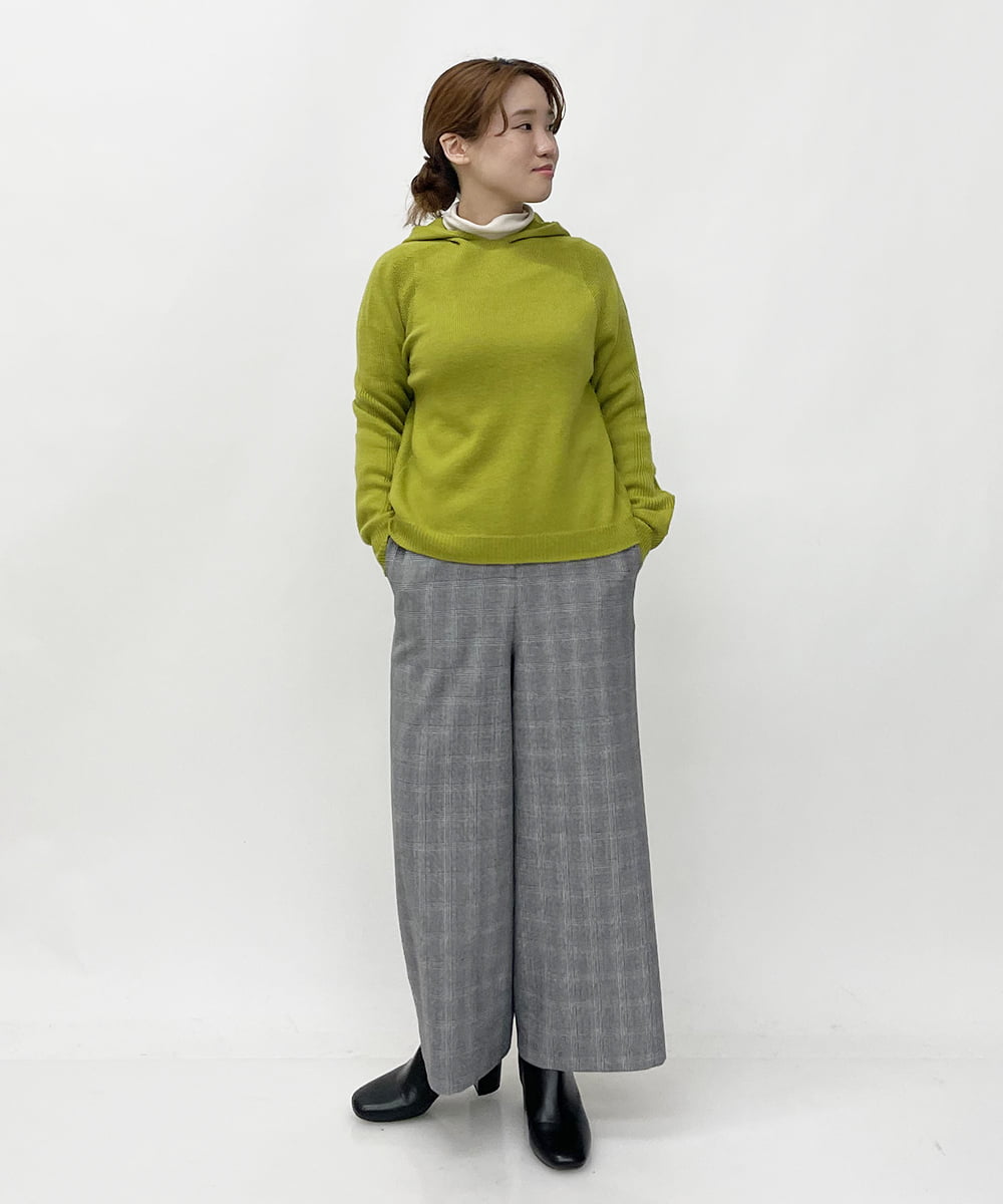 NHLAU86210 GIANNI LO GIUDICE(小さいサイズ)(メゾン ドゥ サンク) ［日本製/洗える］グレンチェックストレッチワイドストレートパンツ グレー系