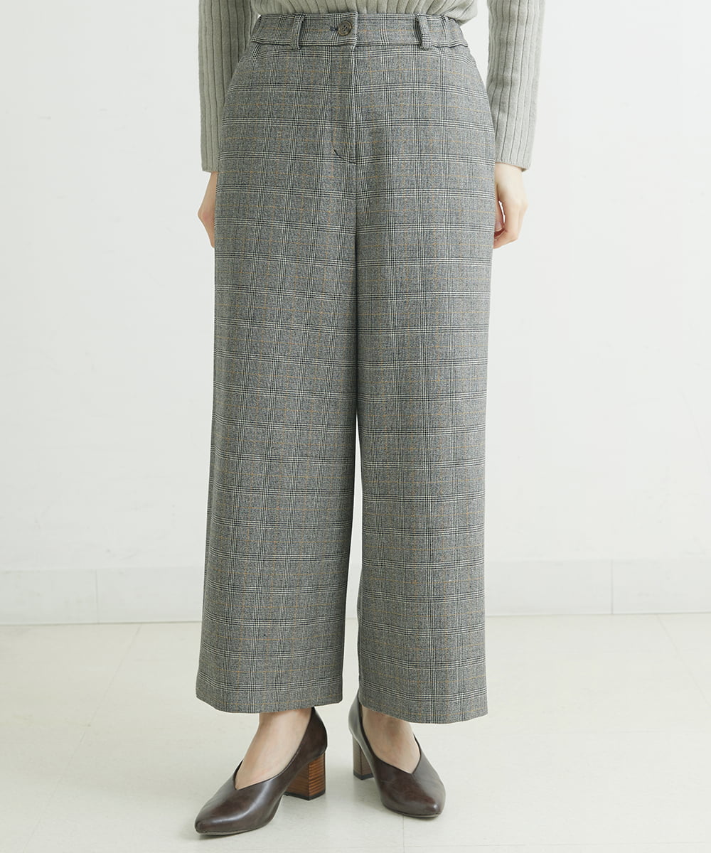 NHLAU86210 GIANNI LO GIUDICE(小さいサイズ)(メゾン ドゥ サンク) ［日本製/洗える］グレンチェックストレッチワイドストレートパンツ グレー系