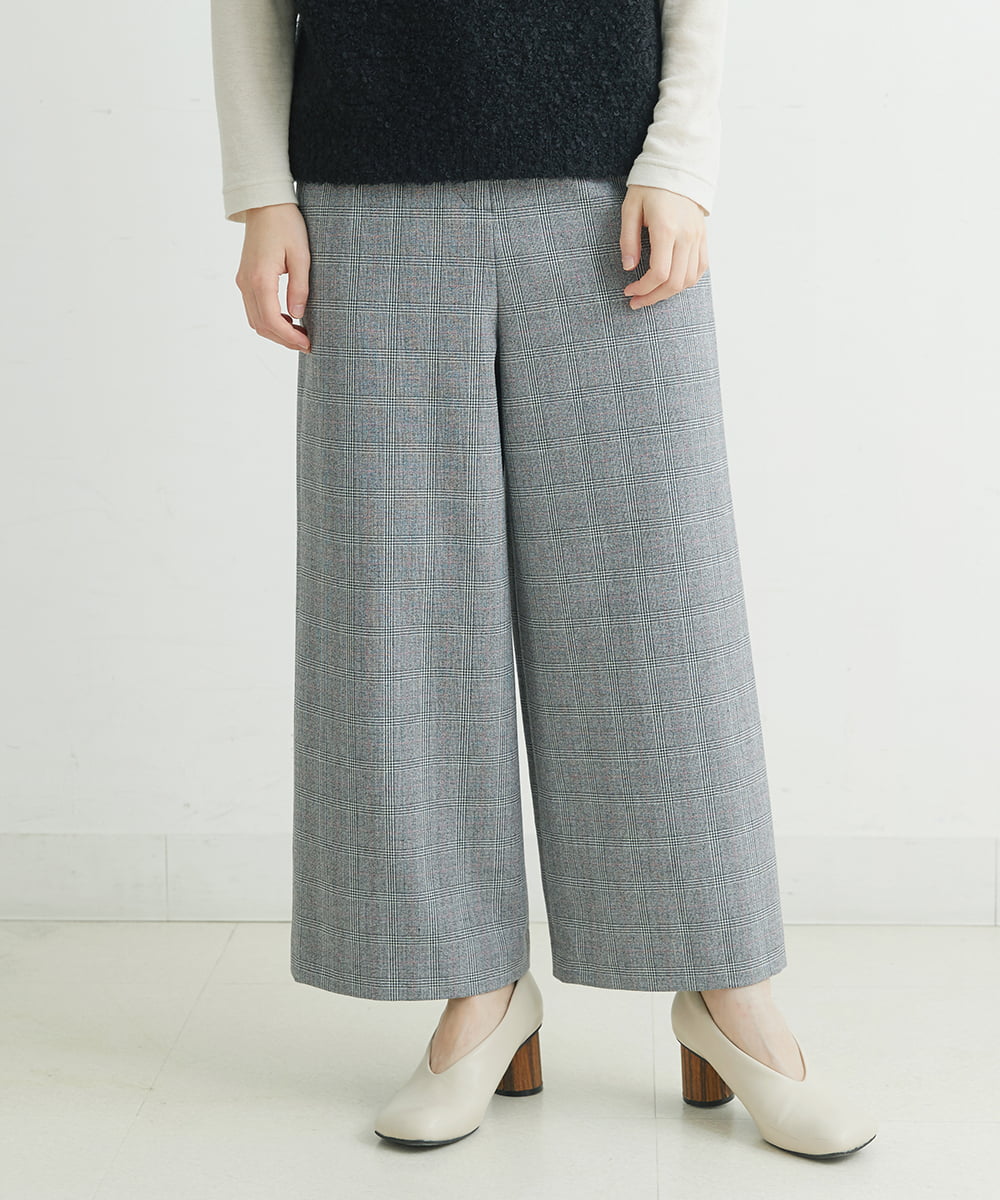 NHLAU86210 GIANNI LO GIUDICE(小さいサイズ)(メゾン ドゥ サンク) ［日本製/洗える］グレンチェックストレッチワイドストレートパンツ グレー系