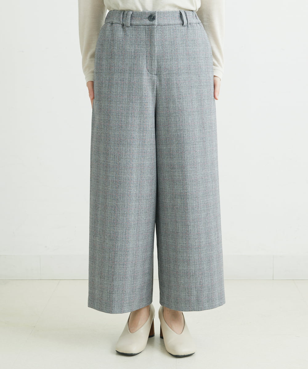 NHLAU86210 GIANNI LO GIUDICE(小さいサイズ)(メゾン ドゥ サンク) ［日本製/洗える］グレンチェックストレッチワイドストレートパンツ グレー系