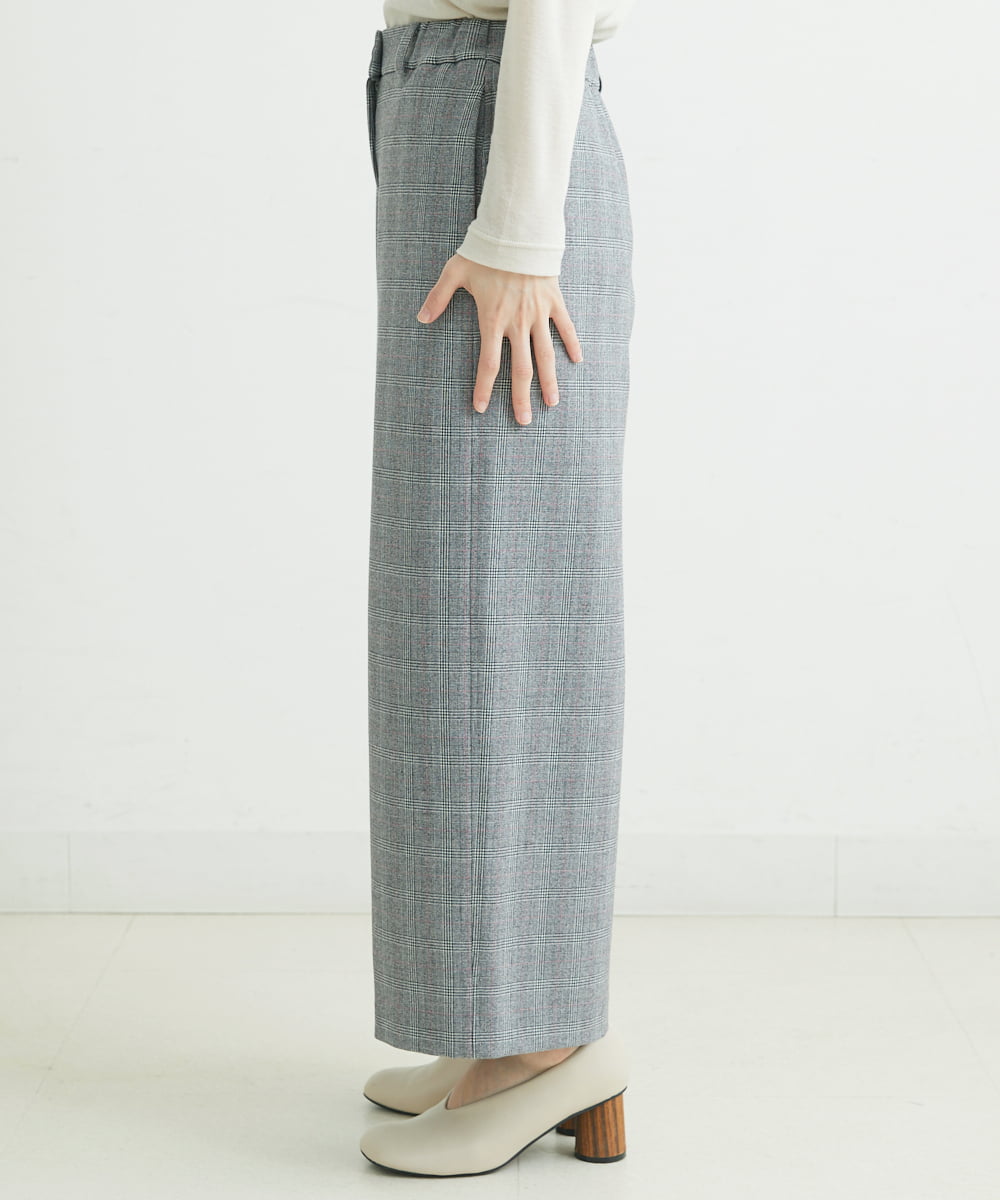 NHLAU86210 GIANNI LO GIUDICE(小さいサイズ)(メゾン ドゥ サンク) ［日本製/洗える］グレンチェックストレッチワイドストレートパンツ グレー系