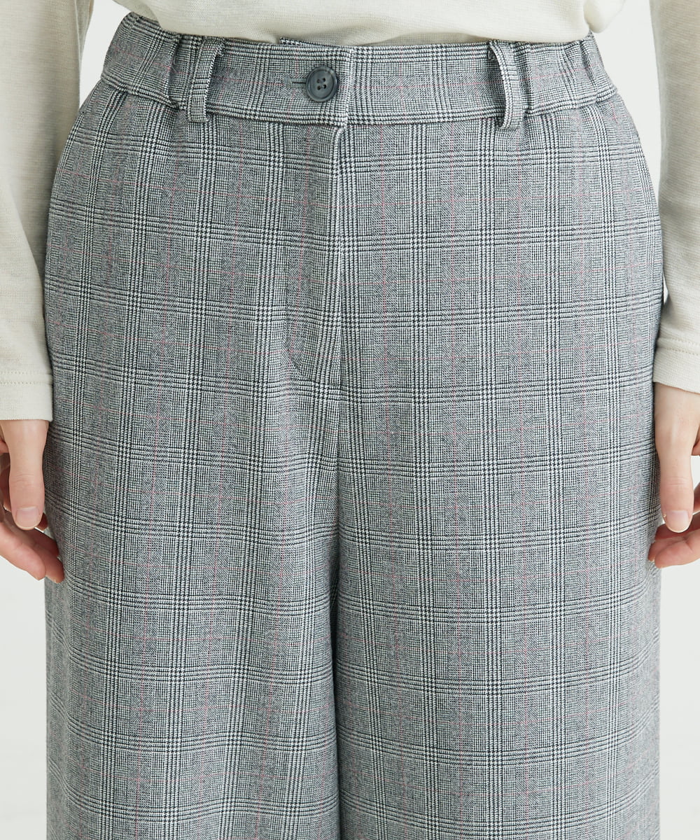 NHLAU86210 GIANNI LO GIUDICE(小さいサイズ)(メゾン ドゥ サンク) ［日本製/洗える］グレンチェックストレッチワイドストレートパンツ グレー系