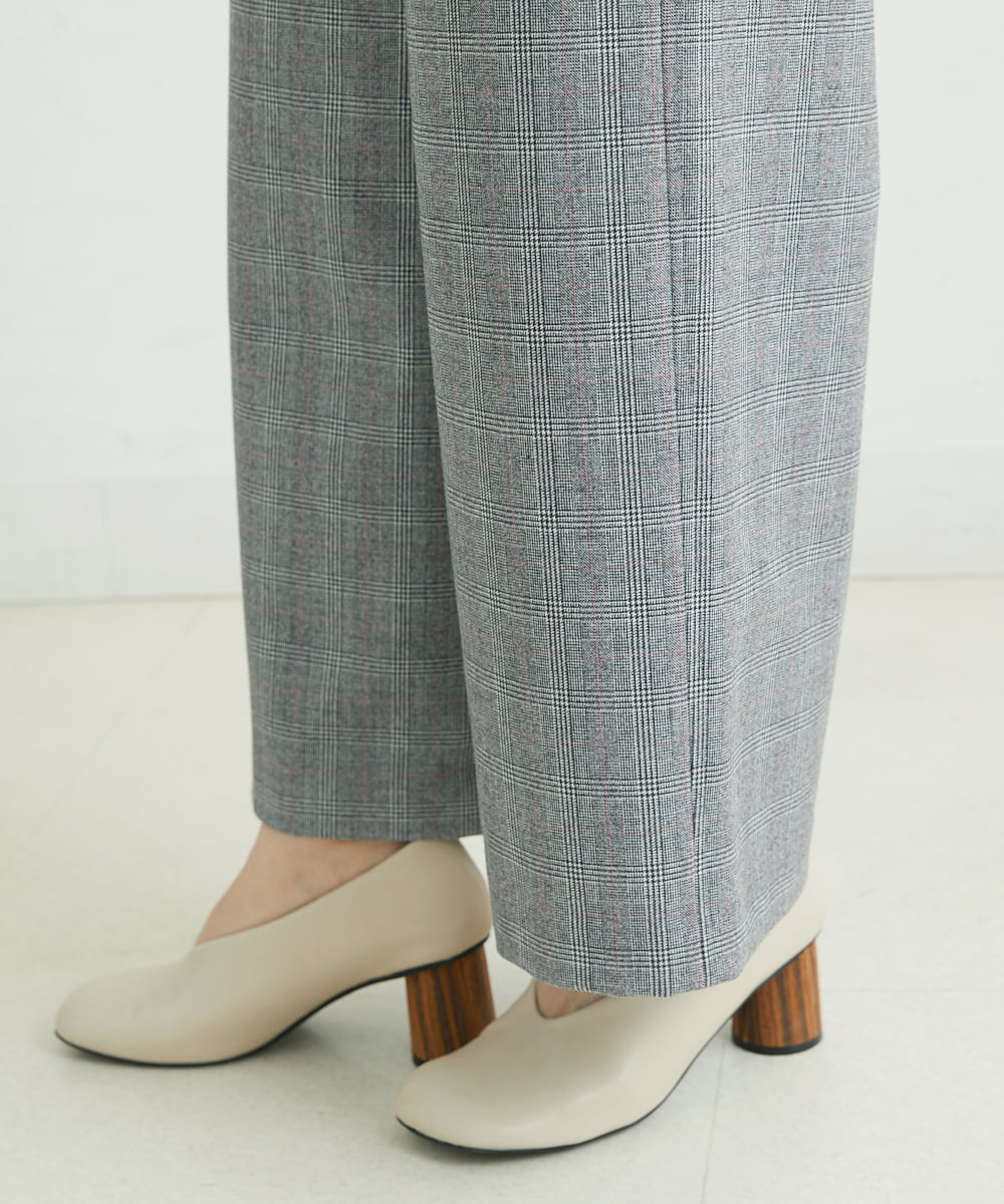 NHLAU86210 GIANNI LO GIUDICE(小さいサイズ)(メゾン ドゥ サンク) ［日本製/洗える］グレンチェックストレッチワイドストレートパンツ グレー系