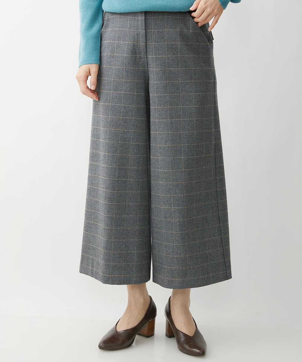 NHLAW25250 GIANNI LO GIUDICE(小さいサイズ)(メゾン ドゥ サンク) [日本製]ガンクラブチェック柄ワイドパンツ ダークグレー・ブルー系