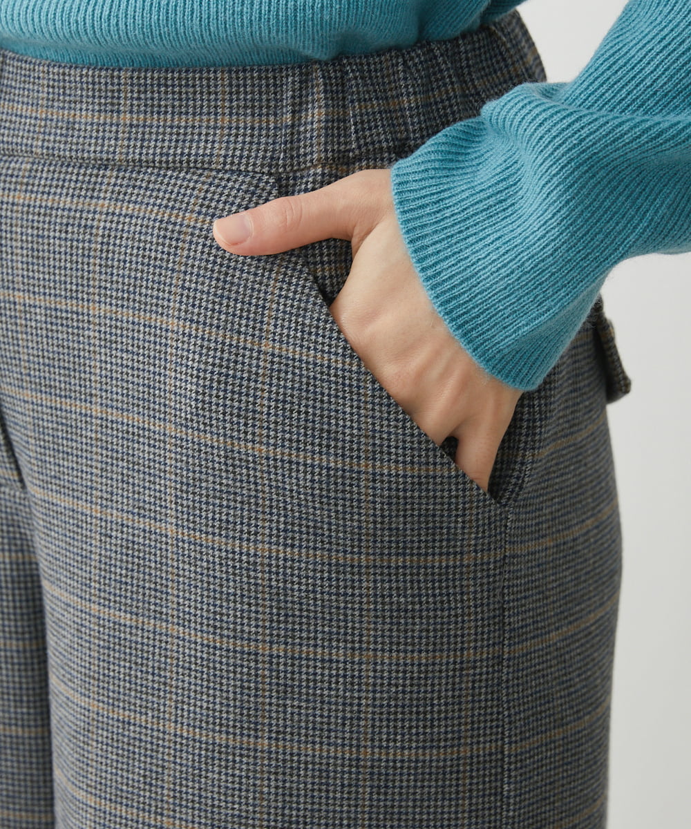 NHLAW25250 GIANNI LO GIUDICE(小さいサイズ)(メゾン ドゥ サンク) [日本製]ガンクラブチェック柄ワイドパンツ ダークグレー・ブルー系