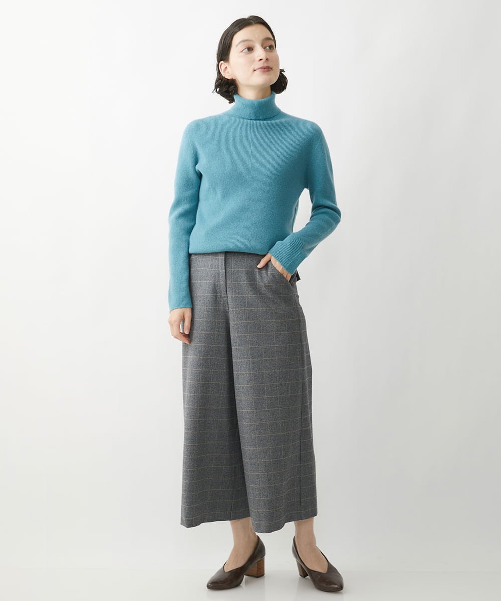NHLAW25250 GIANNI LO GIUDICE(小さいサイズ)(メゾン ドゥ サンク) [日本製]ガンクラブチェック柄ワイドパンツ ダークグレー・ブルー系