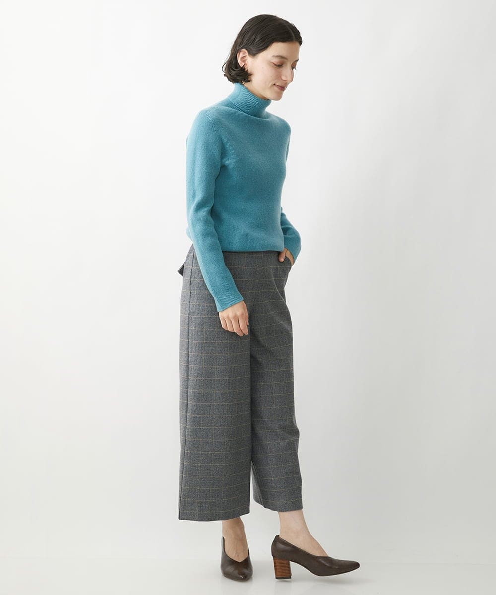 NHLAW25250 GIANNI LO GIUDICE(小さいサイズ)(メゾン ドゥ サンク) [日本製]ガンクラブチェック柄ワイドパンツ ダークグレー・ブルー系