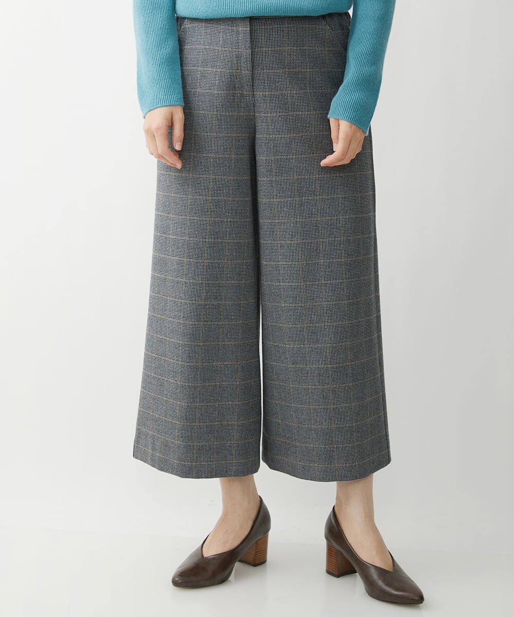 NHLAW25250 GIANNI LO GIUDICE(小さいサイズ)(メゾン ドゥ サンク) [日本製]ガンクラブチェック柄ワイドパンツ ダークグレー・ブルー系