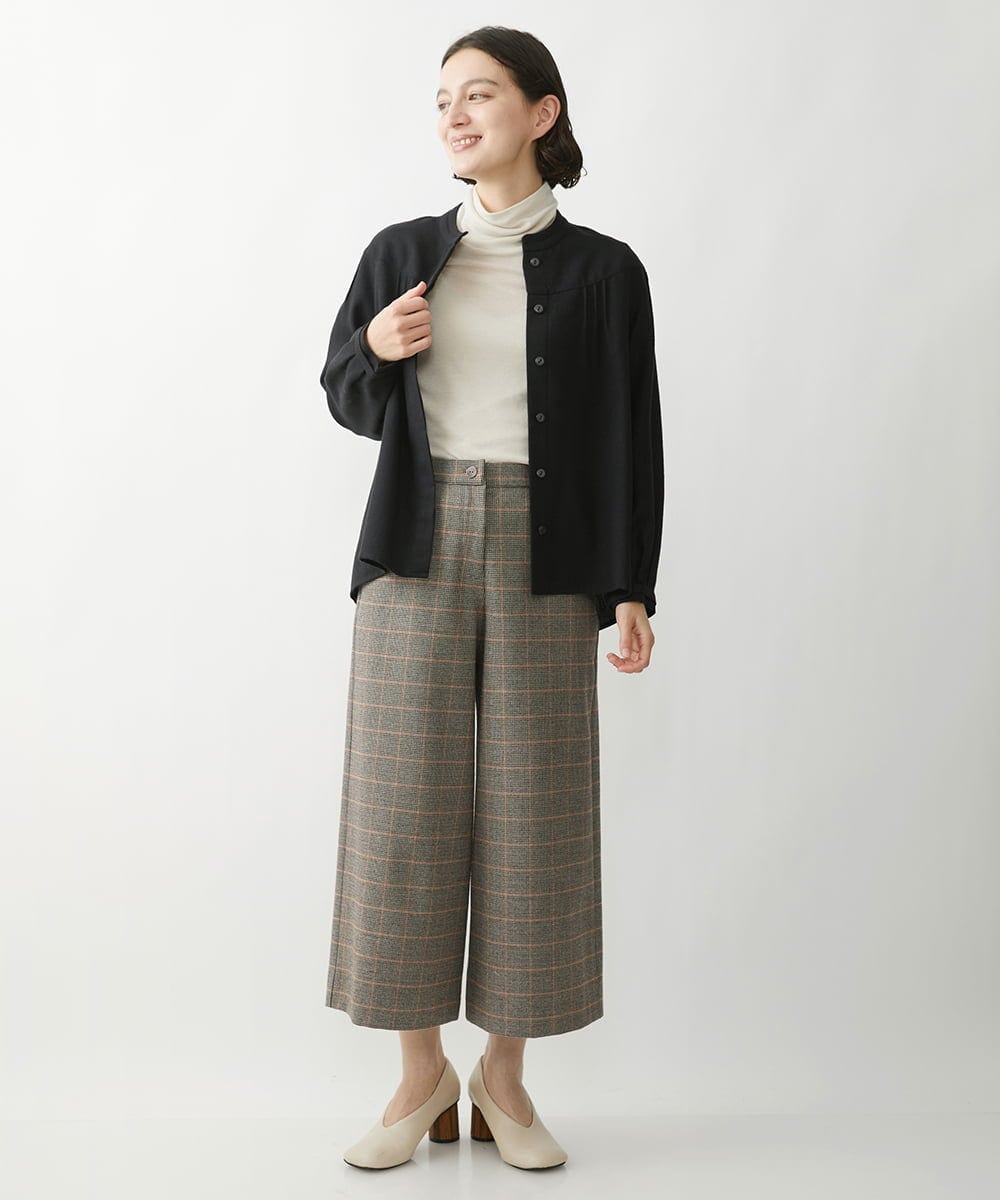 NHLAW25250 GIANNI LO GIUDICE(小さいサイズ)(メゾン ドゥ サンク) [日本製]ガンクラブチェック柄ワイドパンツ ダークグレー・ブルー系