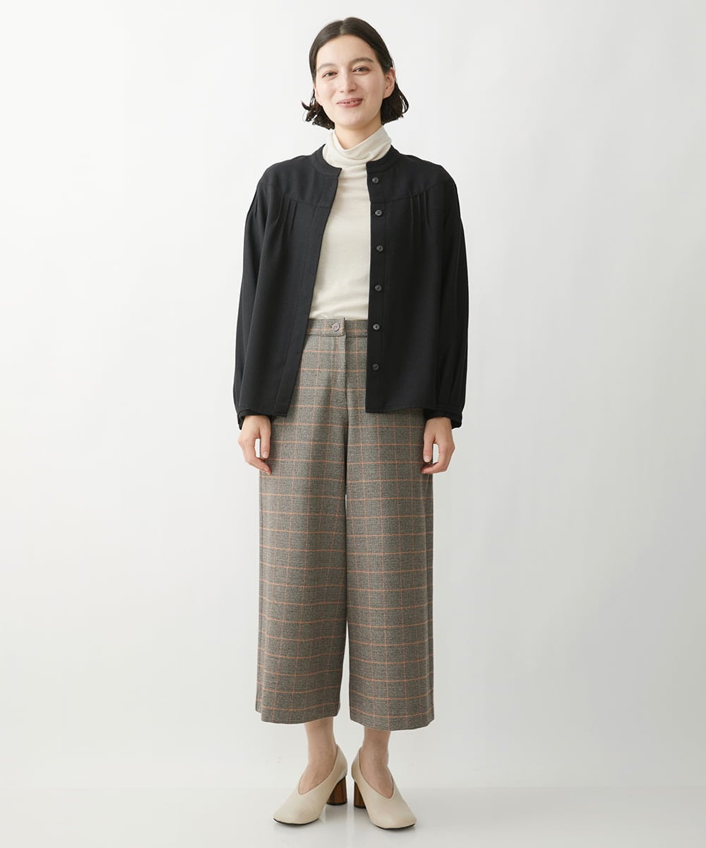 NHLAW25250 GIANNI LO GIUDICE(小さいサイズ)(メゾン ドゥ サンク) [日本製]ガンクラブチェック柄ワイドパンツ ダークグレー・ブルー系