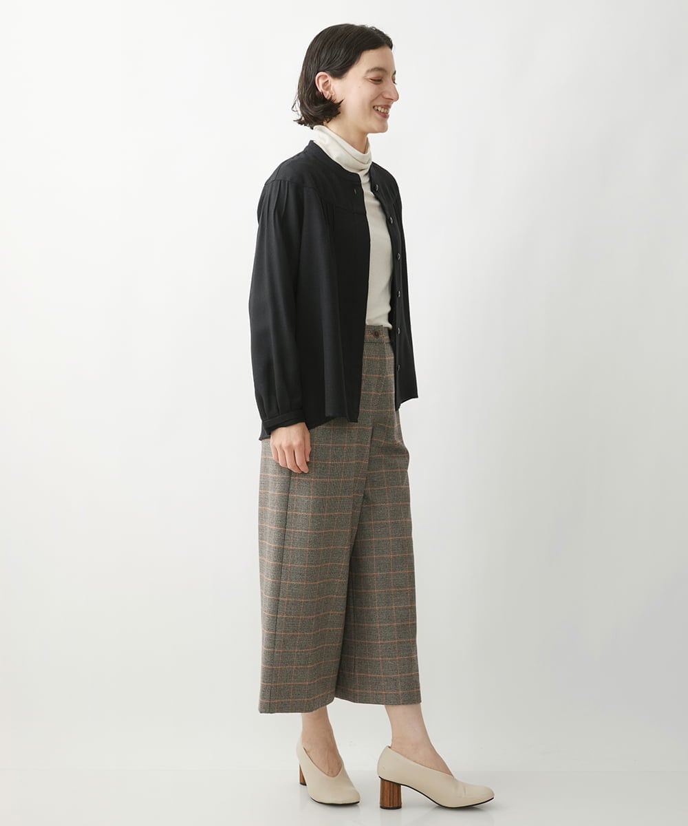 NHLAW25250 GIANNI LO GIUDICE(小さいサイズ)(メゾン ドゥ サンク) [日本製]ガンクラブチェック柄ワイドパンツ ダークグレー・ブルー系
