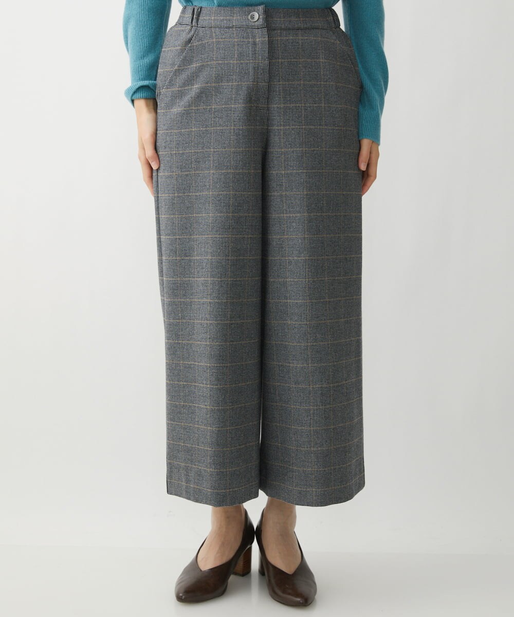 NHLAW25250 GIANNI LO GIUDICE(小さいサイズ)(メゾン ドゥ サンク) [日本製]ガンクラブチェック柄ワイドパンツ ダークグレー・ブルー系