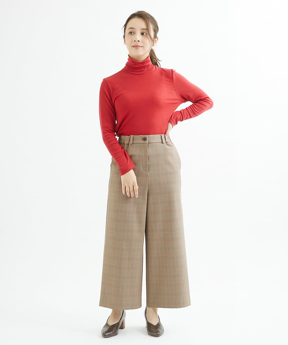 NHLAX84210 GIANNI LO GIUDICE(小さいサイズ)(メゾン ドゥ サンク) [日本製/洗える]カラーグレンチェックワイドストレートパンツ ベージュ系