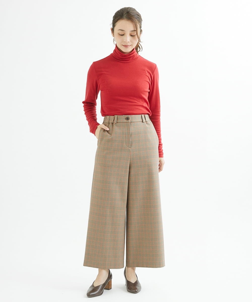 NHLAX84210 GIANNI LO GIUDICE(小さいサイズ)(メゾン ドゥ サンク) [日本製/洗える]カラーグレンチェックワイドストレートパンツ ベージュ系