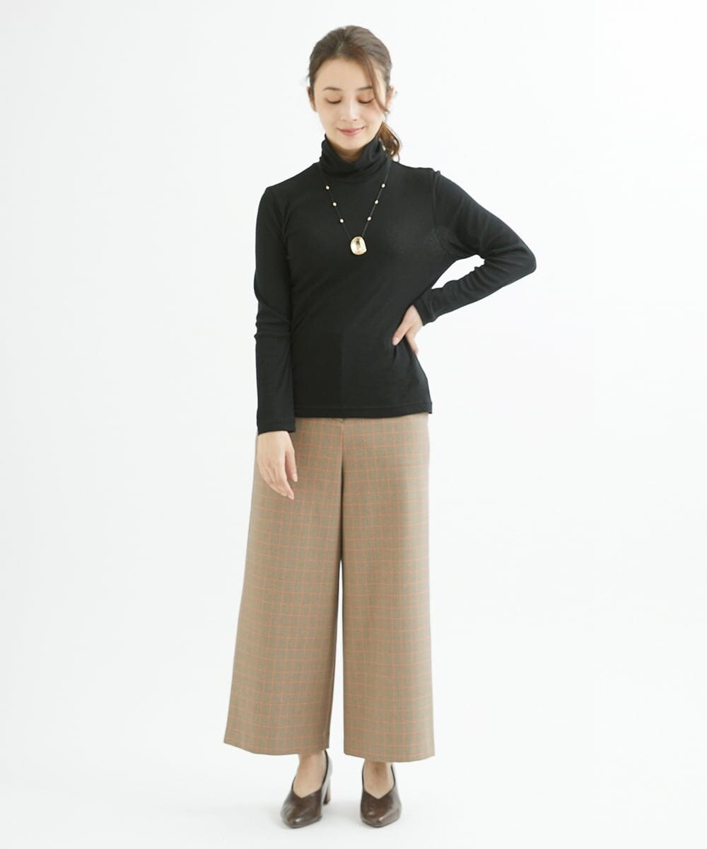 NHLAX84210 GIANNI LO GIUDICE(小さいサイズ)(メゾン ドゥ サンク) [日本製/洗える]カラーグレンチェックワイドストレートパンツ ベージュ系