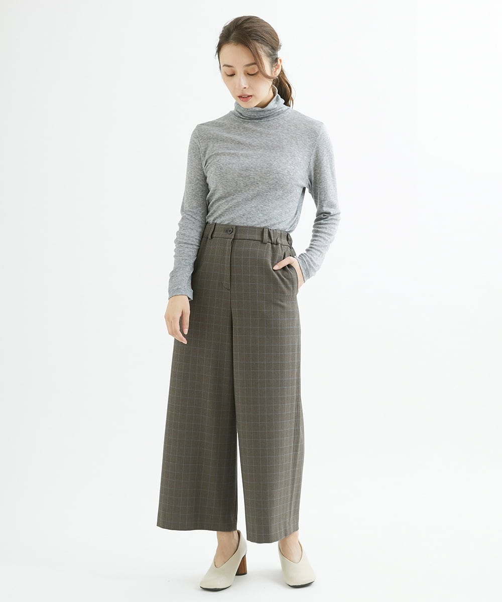NHLAX84210 GIANNI LO GIUDICE(小さいサイズ)(メゾン ドゥ サンク) [日本製/洗える]カラーグレンチェックワイドストレートパンツ ベージュ系
