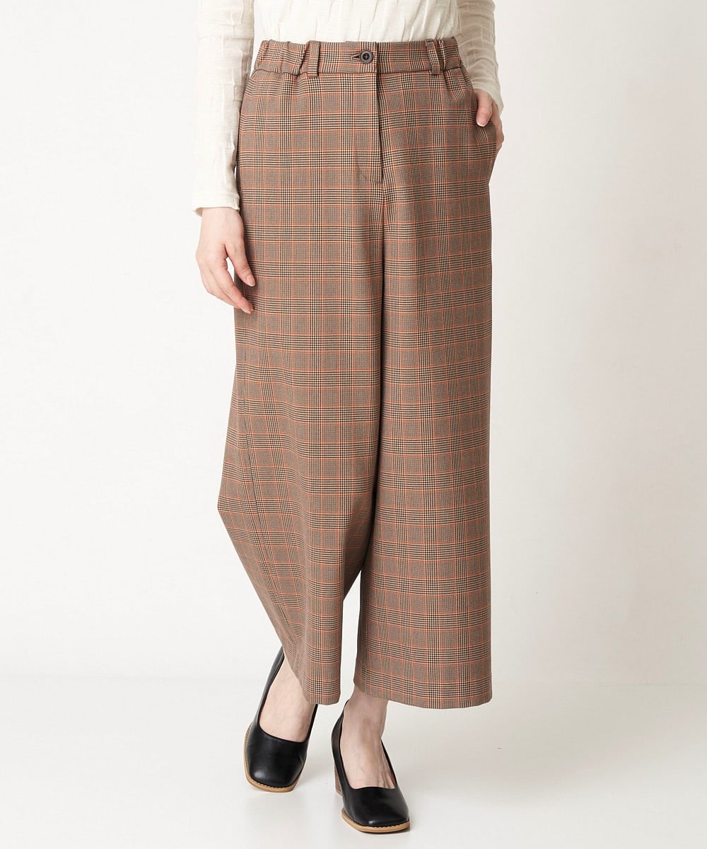 NHLAX84210 GIANNI LO GIUDICE(小さいサイズ)(メゾン ドゥ サンク) [日本製/洗える]カラーグレンチェックワイドストレートパンツ ベージュ系
