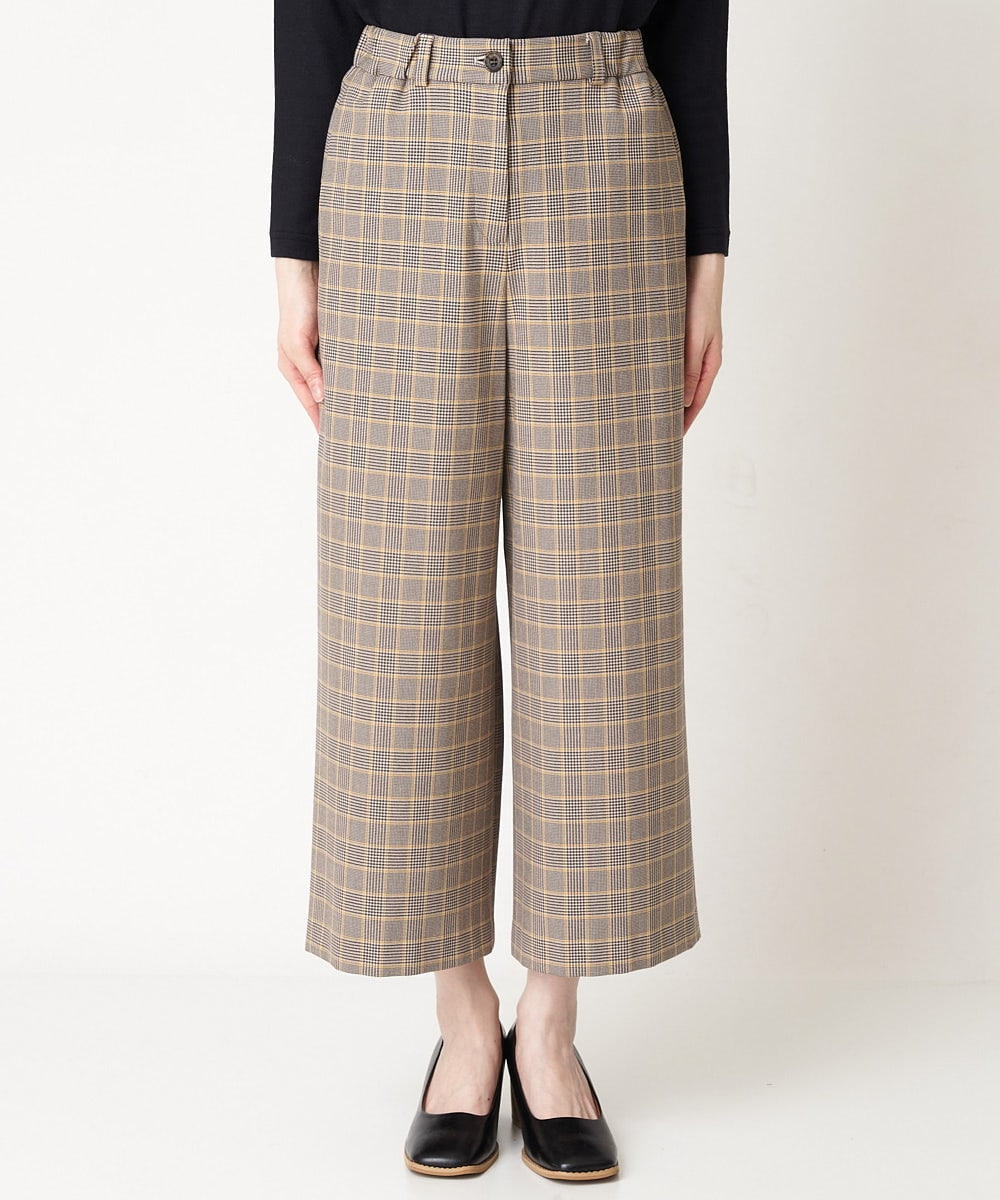 NHLAX84210 GIANNI LO GIUDICE(小さいサイズ)(メゾン ドゥ サンク) [日本製/洗える]カラーグレンチェックワイドストレートパンツ ベージュ系