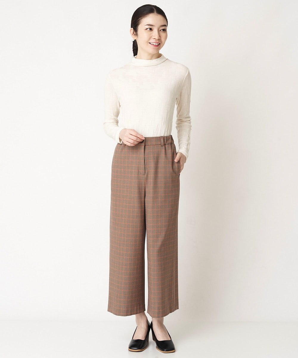 NHLAX84210 GIANNI LO GIUDICE(小さいサイズ)(メゾン ドゥ サンク) [日本製/洗える]カラーグレンチェックワイドストレートパンツ ベージュ系