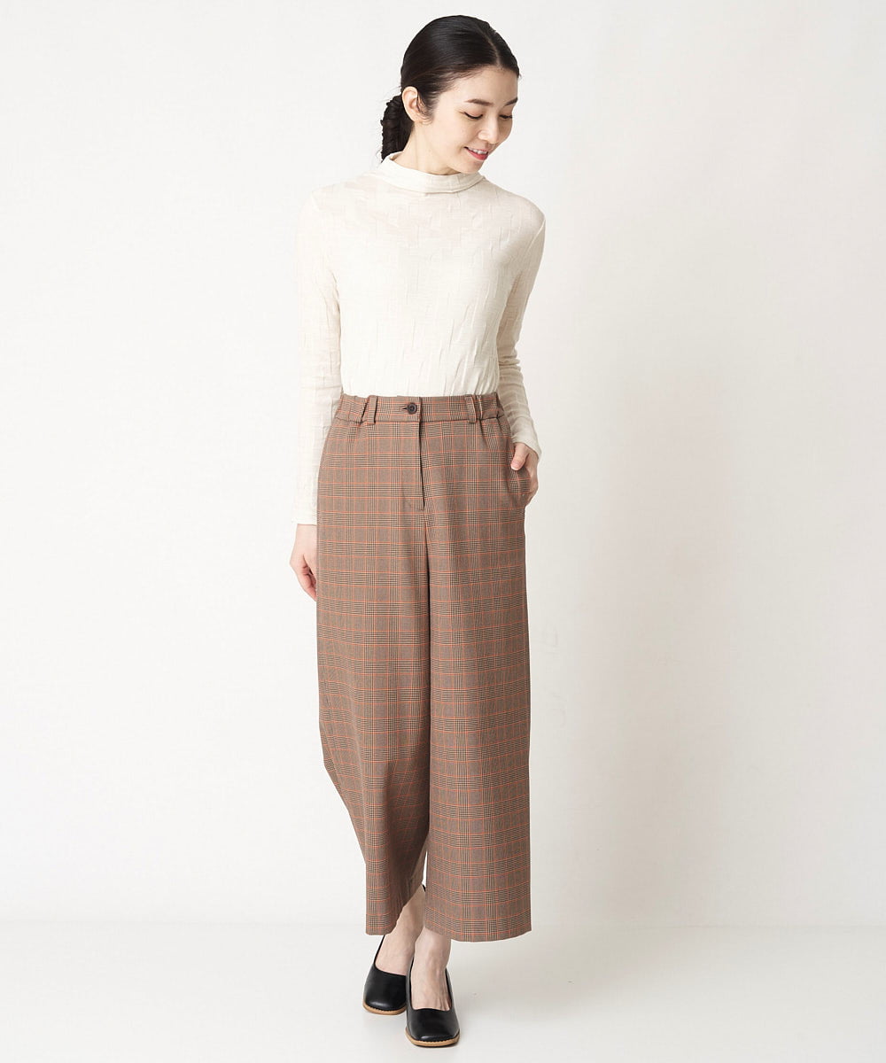 NHLAX84210 GIANNI LO GIUDICE(小さいサイズ)(メゾン ドゥ サンク) [日本製/洗える]カラーグレンチェックワイドストレートパンツ ベージュ系