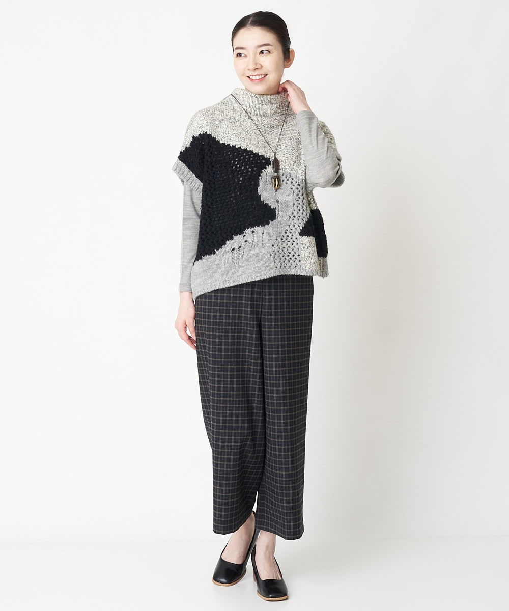 NHLAX86210 GIANNI LO GIUDICE(小さいサイズ)(メゾン ドゥ サンク) [日本製/洗える]格子チェック起毛セミワイドパンツ ブラウン系