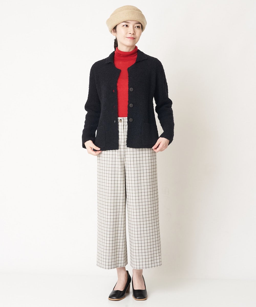 NHLAX86210 GIANNI LO GIUDICE(小さいサイズ)(メゾン ドゥ サンク) [日本製/洗える]格子チェック起毛セミワイドパンツ ブラウン系