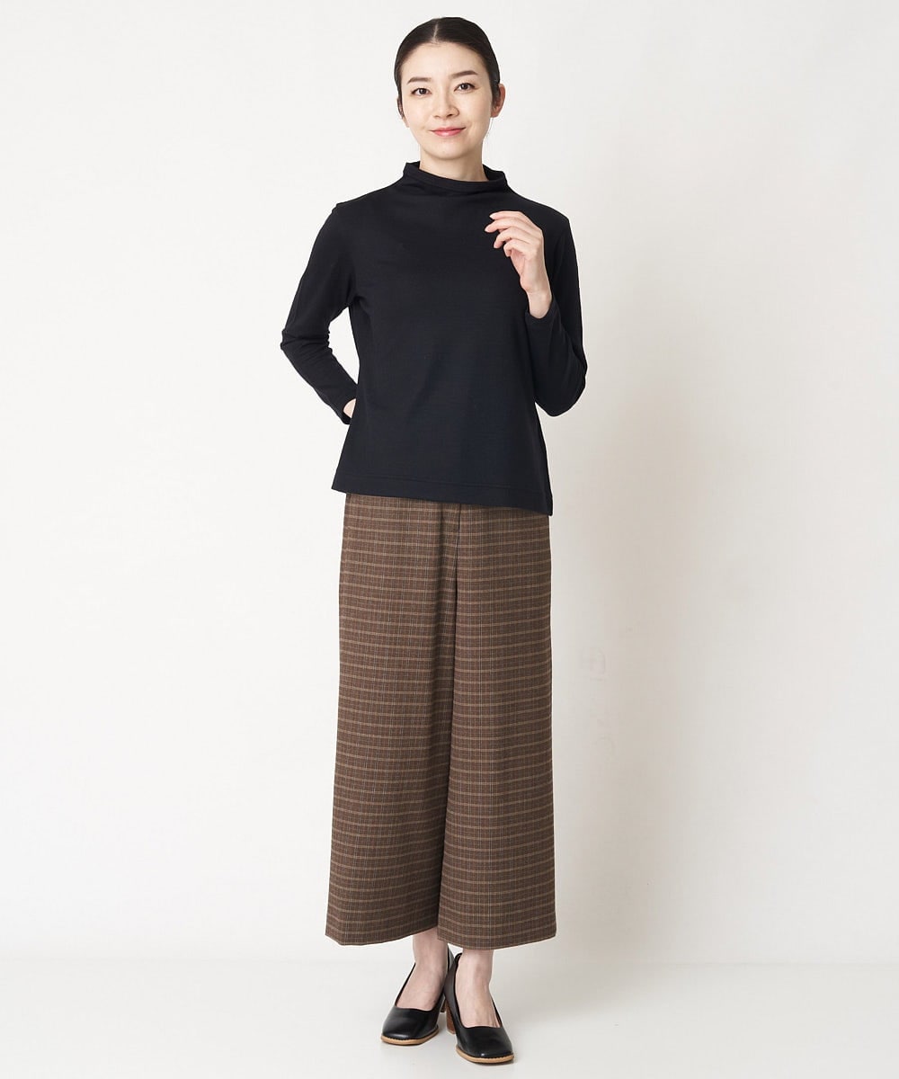 NHLAX86210 GIANNI LO GIUDICE(小さいサイズ)(メゾン ドゥ サンク) [日本製/洗える]格子チェック起毛セミワイドパンツ ブラウン系
