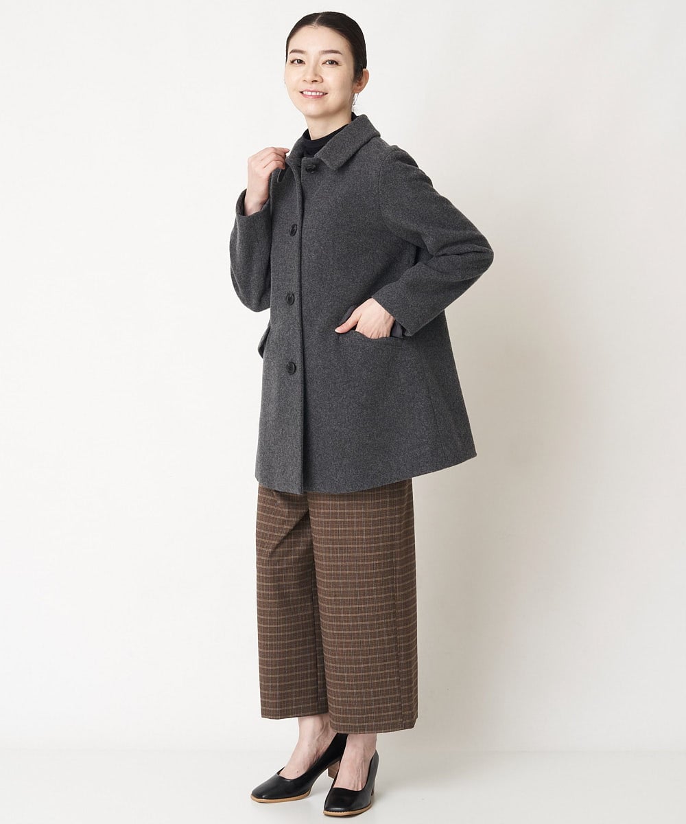 NHLAX86210 GIANNI LO GIUDICE(小さいサイズ)(メゾン ドゥ サンク) [日本製/洗える]格子チェック起毛セミワイドパンツ ブラウン系