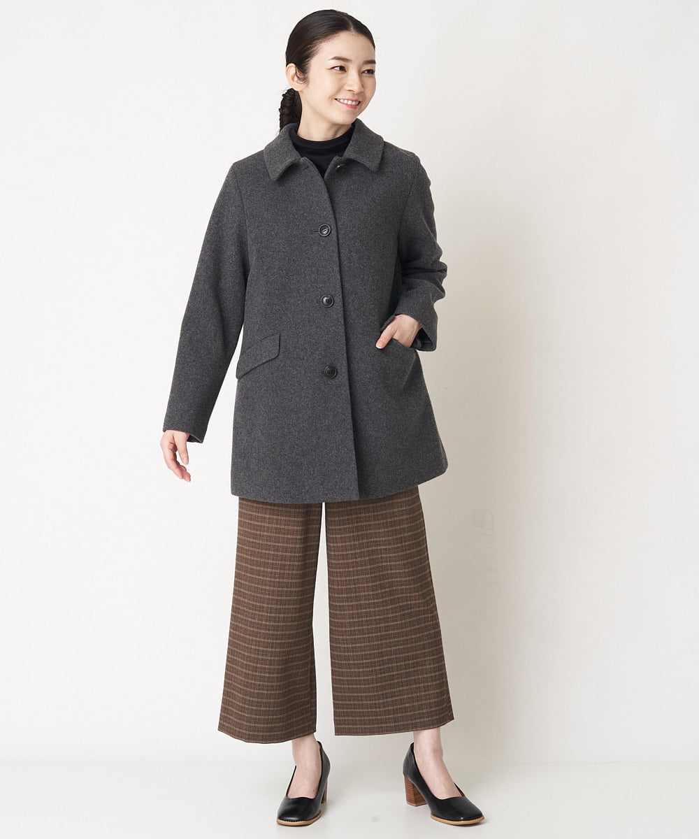 NHLAX86210 GIANNI LO GIUDICE(小さいサイズ)(メゾン ドゥ サンク) [日本製/洗える]格子チェック起毛セミワイドパンツ ブラウン系
