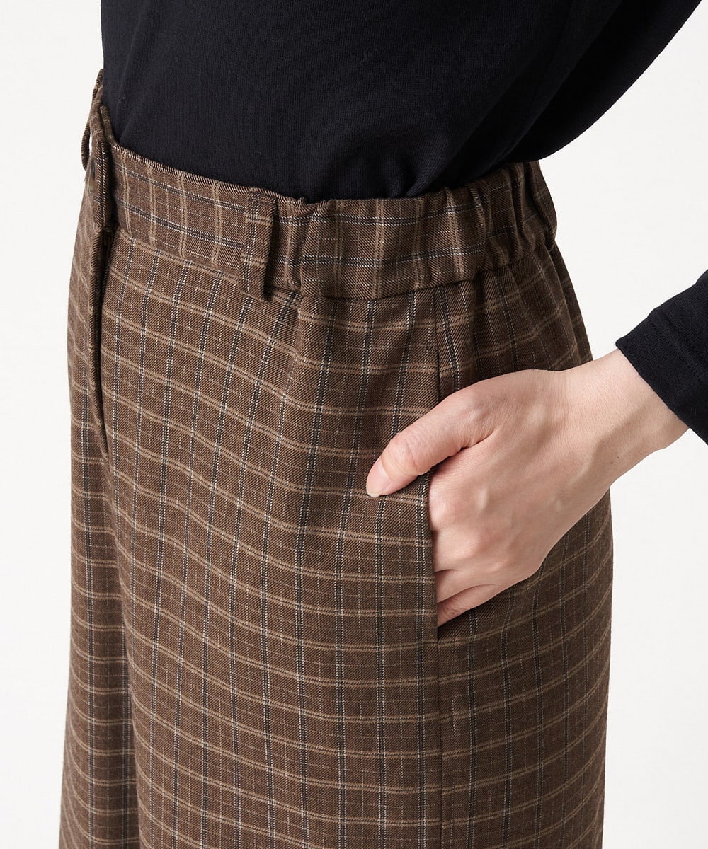 NHLAX86210 GIANNI LO GIUDICE(小さいサイズ)(メゾン ドゥ サンク) [日本製/洗える]格子チェック起毛セミワイドパンツ ブラウン系