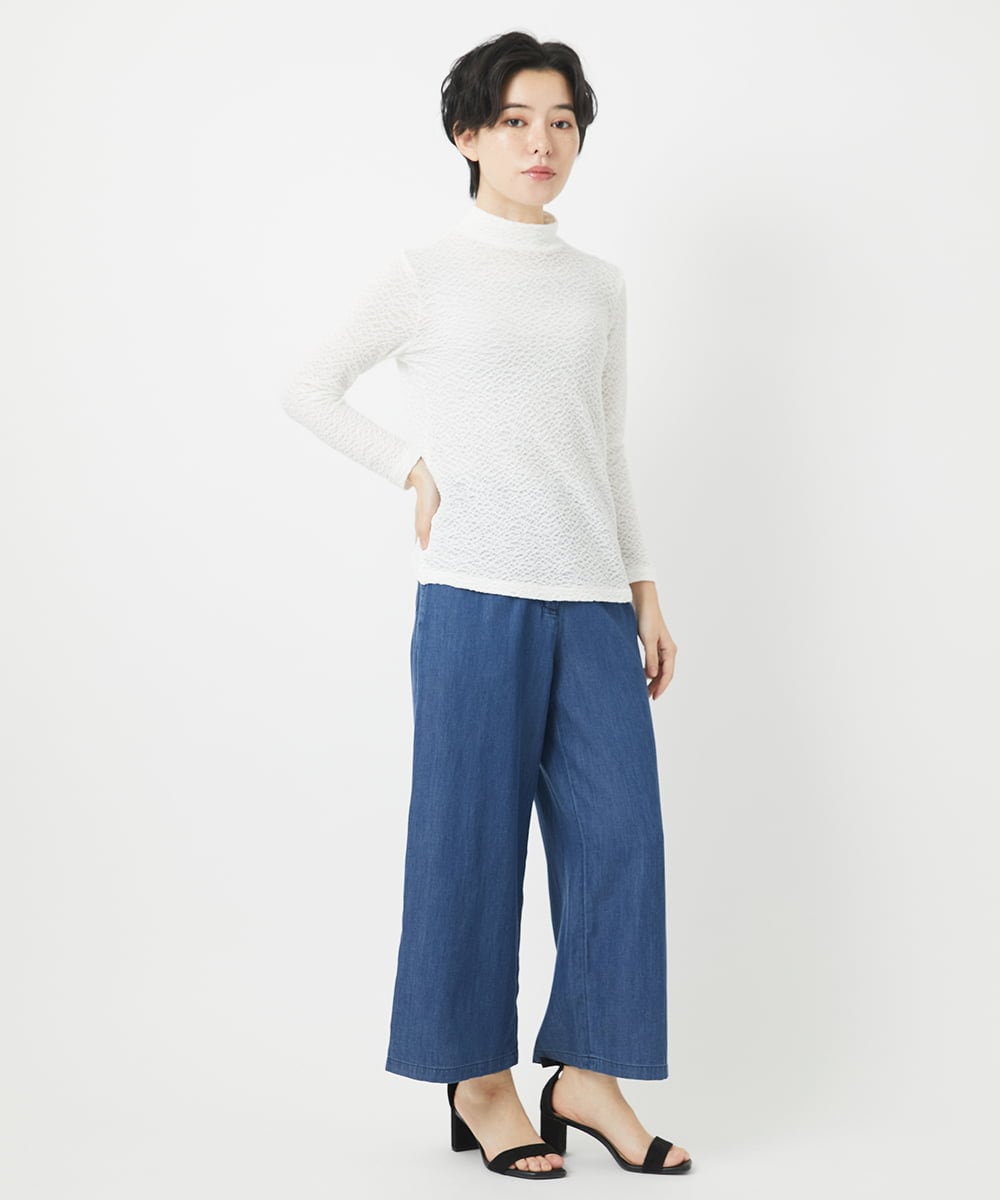 NHLEA90230 GIANNI LO GIUDICE(小さいサイズ)(メゾン ドゥ サンク) フリクションデニムワイドパンツ ネイビー