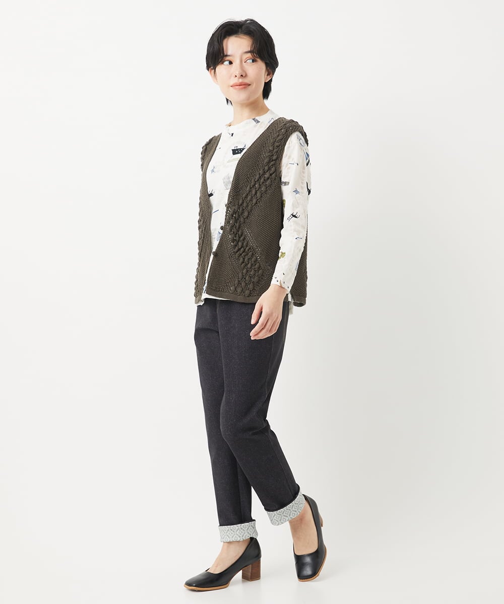 NHLEB51270 GIANNI LO GIUDICE(小さいサイズ)(メゾン ドゥ サンク) [日本製]デニムレースプリントパンツ ネイビーブラック