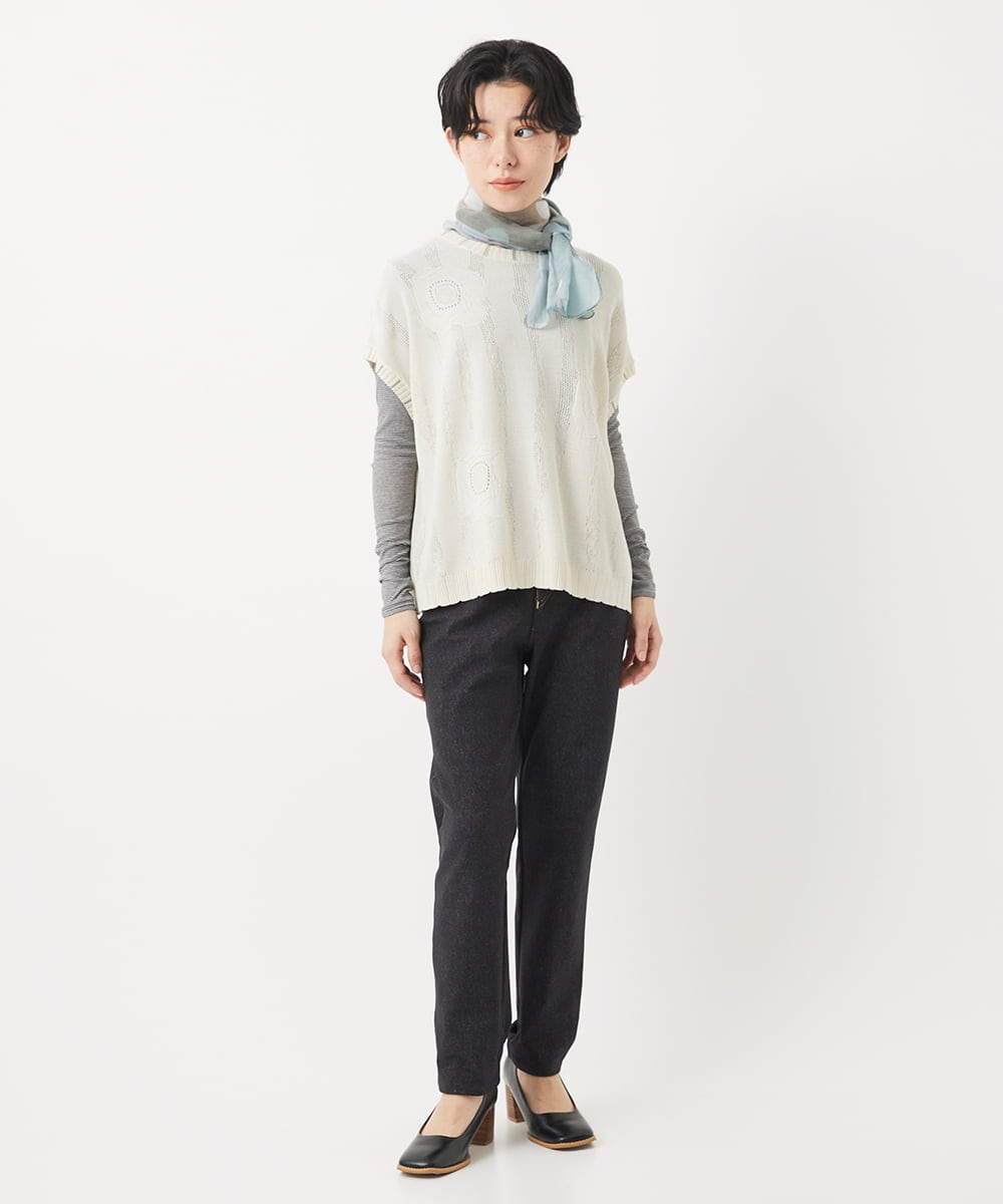 NHLEB51270 GIANNI LO GIUDICE(小さいサイズ)(メゾン ドゥ サンク) [日本製]デニムレースプリントパンツ ネイビーブラック