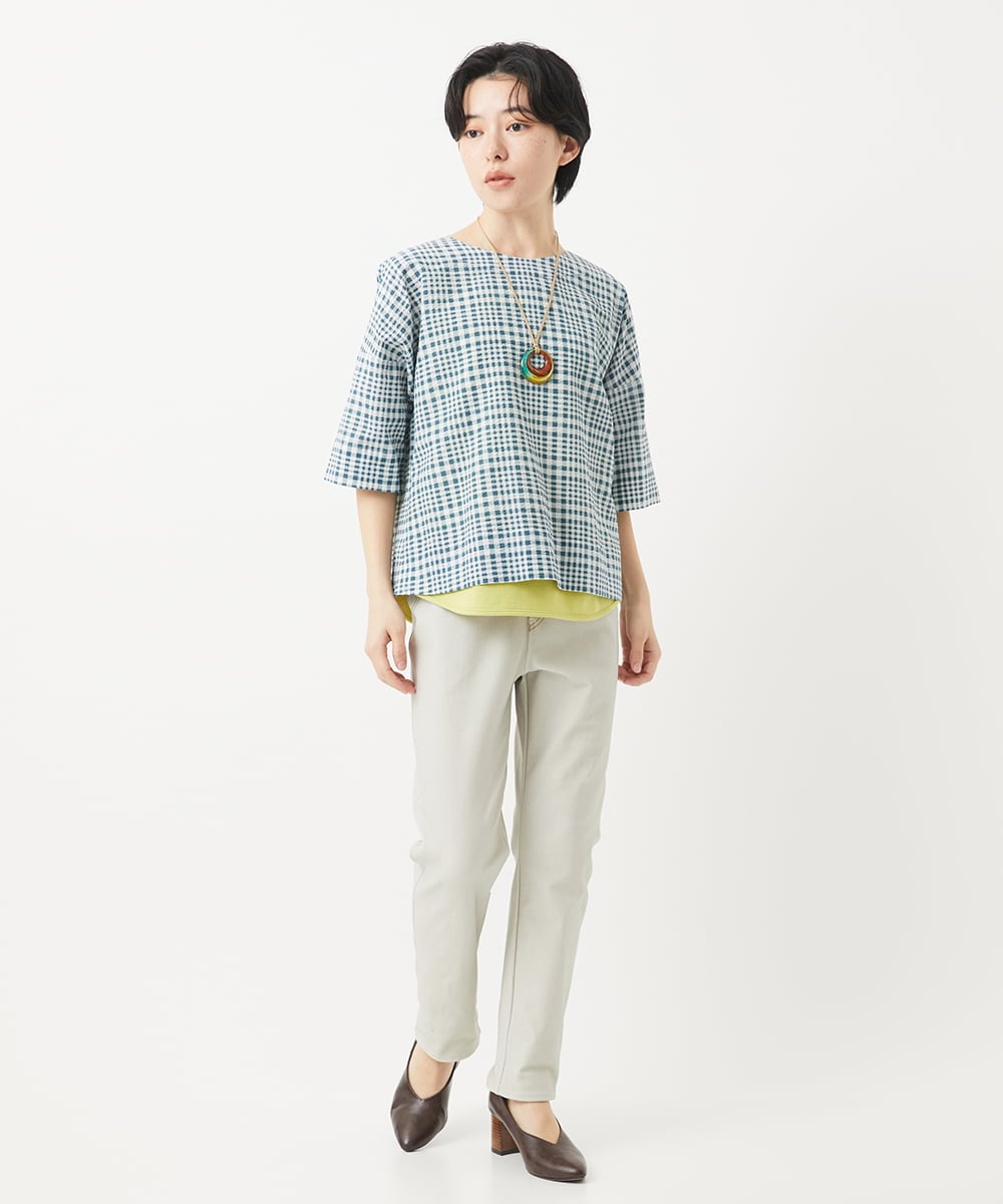 NHLEB51270 GIANNI LO GIUDICE(小さいサイズ)(メゾン ドゥ サンク) [日本製]デニムレースプリントパンツ ネイビーブラック
