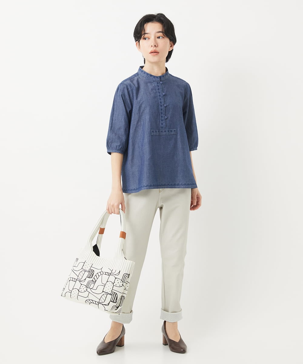 NHLEB51270 GIANNI LO GIUDICE(小さいサイズ)(メゾン ドゥ サンク) [日本製]デニムレースプリントパンツ ネイビーブラック