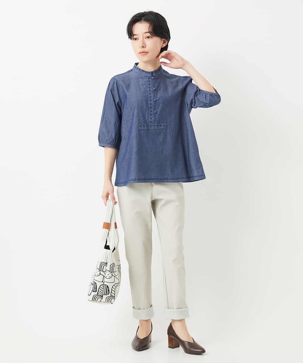 NHLEB51270 GIANNI LO GIUDICE(小さいサイズ)(メゾン ドゥ サンク) [日本製]デニムレースプリントパンツ ネイビーブラック