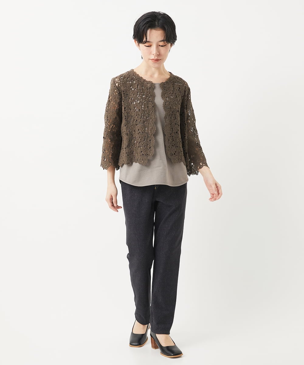NHLEB51270 GIANNI LO GIUDICE(小さいサイズ)(メゾン ドゥ サンク) [日本製]デニムレースプリントパンツ ネイビーブラック