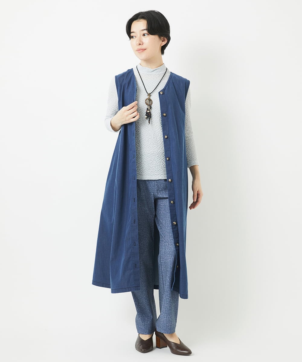 NHLEC80170 GIANNI LO GIUDICE(小さいサイズ)(メゾン ドゥ サンク) デニム調プリントハイテンションストレッチパンツ ネイビー
