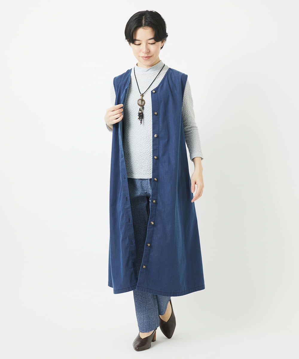 NHLEC80170 GIANNI LO GIUDICE(小さいサイズ)(メゾン ドゥ サンク) デニム調プリントハイテンションストレッチパンツ ネイビー
