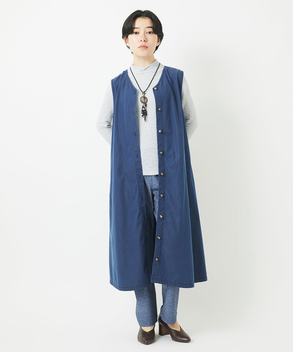NHLEC80170 GIANNI LO GIUDICE(小さいサイズ)(メゾン ドゥ サンク) デニム調プリントハイテンションストレッチパンツ ネイビー