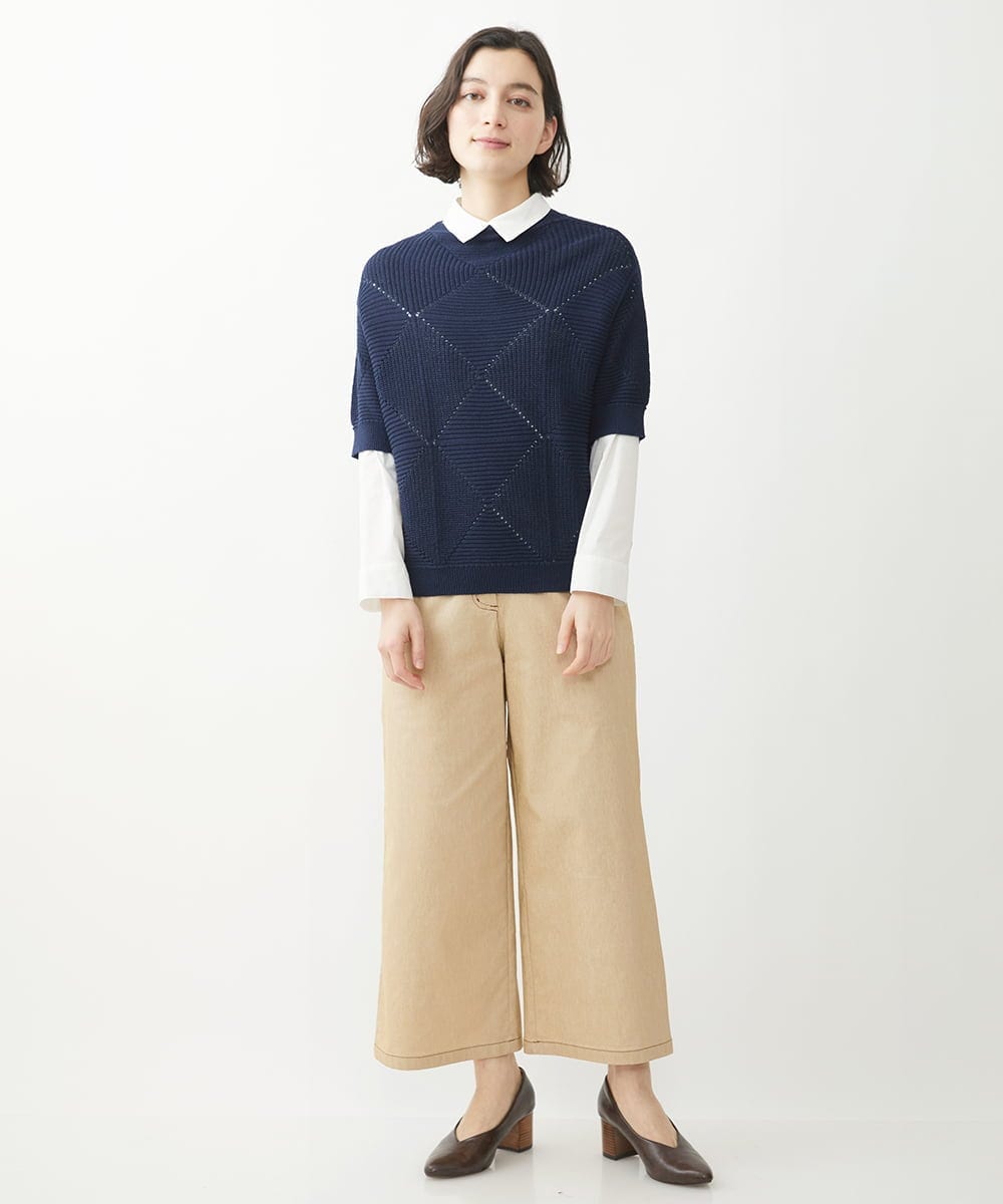 NHLEX82190 GIANNI LO GIUDICE(小さいサイズ)(メゾン ドゥ サンク) [セットアップ対応]デニムライクストレッチワイドパンツ ベージュ